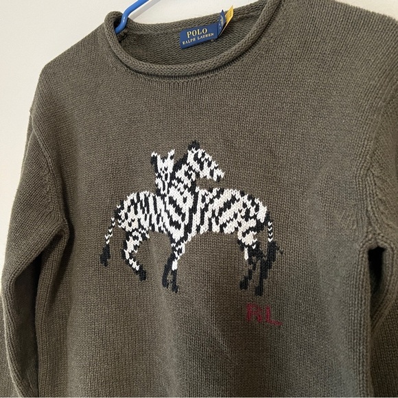 Polo by Ralph Lauren Olive Sweater with Zebra Design - Picture 5 of 10